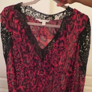 Blouse red animal print and lace - LIKE NEW!